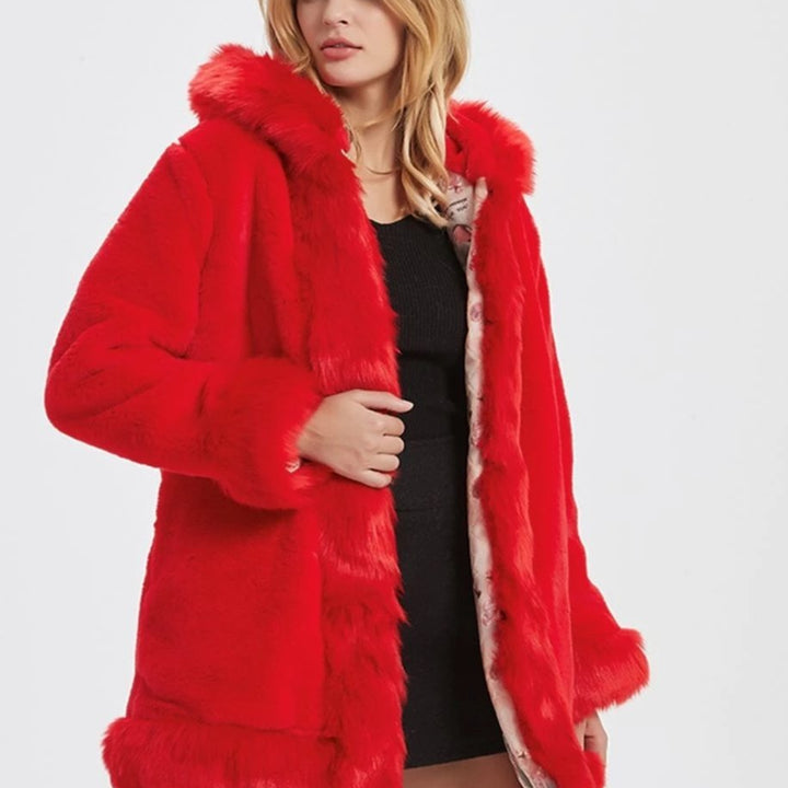 Womens Hooded Faux Fur Collar Coat