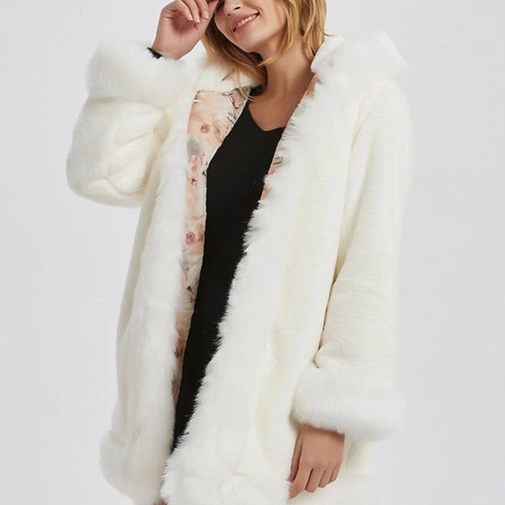 Womens Hooded Faux Fur Collar Coat