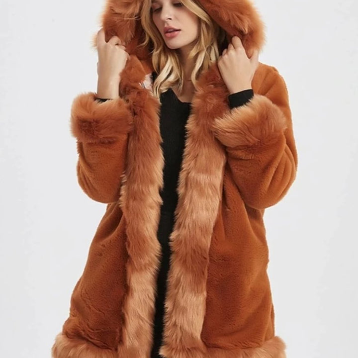 Womens Hooded Faux Fur Collar Coat